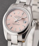 Ladies Datejust in Steel with Domed Bezel on Steel Oyster Bracelet with Salmon Stick Dial