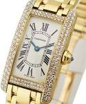 Tank American Small Size in Yellow Gold with Custom Diamond Bezel on Yellow Gold Bracelet with White Dial