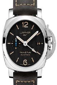 Luminor 1950 3 Days GMT Chronograph 42mm Automatic in Steel on Leather Strap with Black Dial