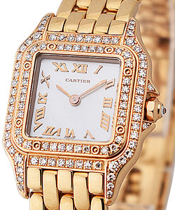 Panther Small Size in Rose Gold - Factory Diamonds on Rose Gold Bracelet - MOP Roman Dial