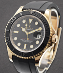 Yacht Master 40mm in Rose Gold with Ceramic Bezel on Strap with Black Dial