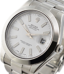 Datejust II 41mm in Steel with Smooth Bezel on Oyster Bracelet with White Stick Dial