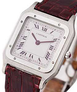 Santos Dumont in Platinum on Brown Leather Strap with White Dial