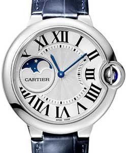 Ballon Bleu de Cartier Moon Phase in Steel on Blue Crocodile Leather Strap with Silver Dial