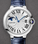 Ballon Bleu de Cartier Moon Phase in Steel on Blue Crocodile Leather Strap with Silver Dial