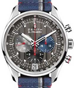 El Primero 36'000 VpH Classic Cars in Steel on Synthetic Blue Strap with Grey Dial