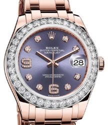 Perpertual Pearlmaster 39mm in Rose Gold with Diamond Bezel on Rose Gold Bracelet with Purple Diamond Dial