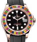 Yachtmaster in Rose Gold with Diamond Bezel on Strap with Black Dial