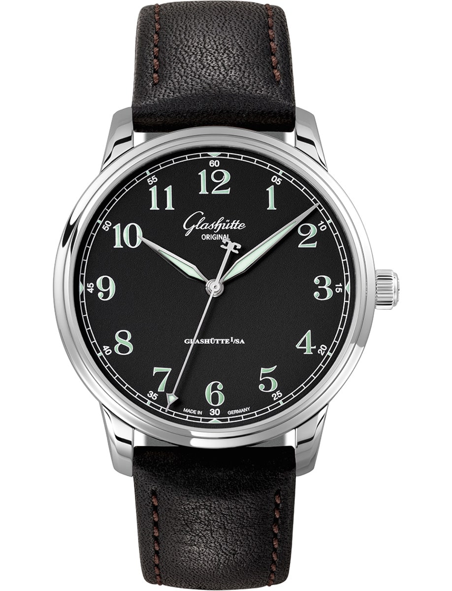 Senator Excellence 40mm in Steel on Brown Clafskin Leather Strap with Varnished Black Dial