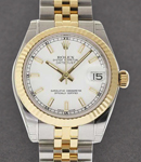 Datejust Midsize 31mm in Steel with Yellow Gold Fluted Bezel on Jubilee Bracelet with White Stick Dial