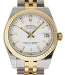 Datejust Midsize 31mm in Steel with Yellow Gold Fluted Bezel on Jubilee Bracelet with White Stick Dial