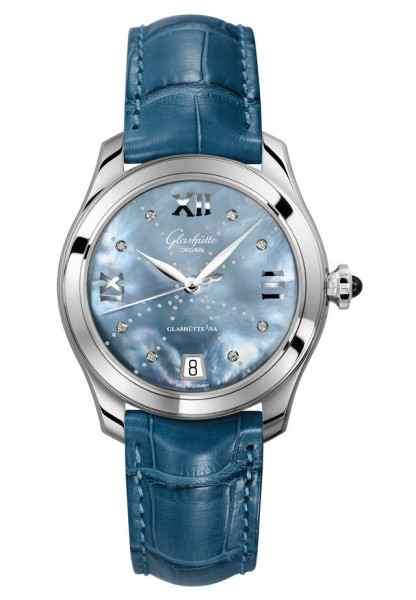 Serenade 36 Automatic in Stainless Steel on Blue Crocodile Leather Strap with Blue MOP Dial