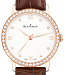 Villeret Ultra-Slim in Rose Gold with Diamond Bezel on Brown Crocodile Leather Strap with Roman White Diamond Dial
