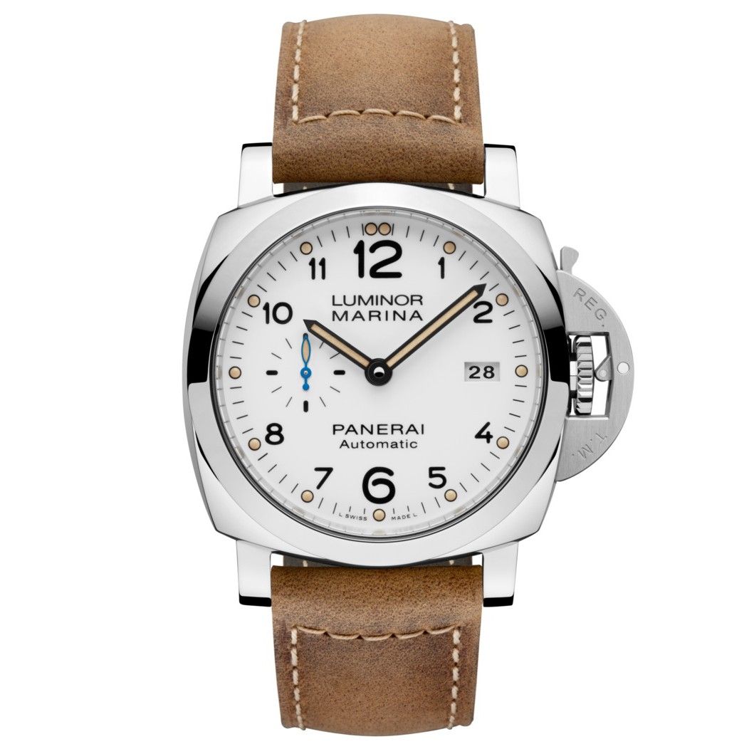 PAM 1449 - Luminor Marina 3 Days 44mm Automatic in Steel on Brown Calfskin Leather Strap with White Dial