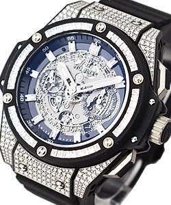 King Power Unico 48mm in Black Ceramic with Pave Diamond Bezel on Black Rubber Strap with Skeleton Dial