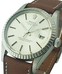 Vintage Datejust Reference 16030 Quickset Plastic Crystal Holes Case in Steel on Brown Leather Strap with Silver Index Dial