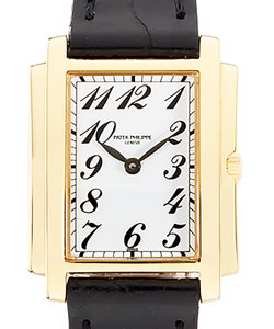 Gondolo 4824 Quartz in Yellow Gold on Black Crocodile Leather Strap with White Dial