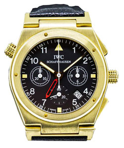 Ingenieur Chronograph Alarm 34mm in Yellow Gold on Black Leather Strap with Black Dial