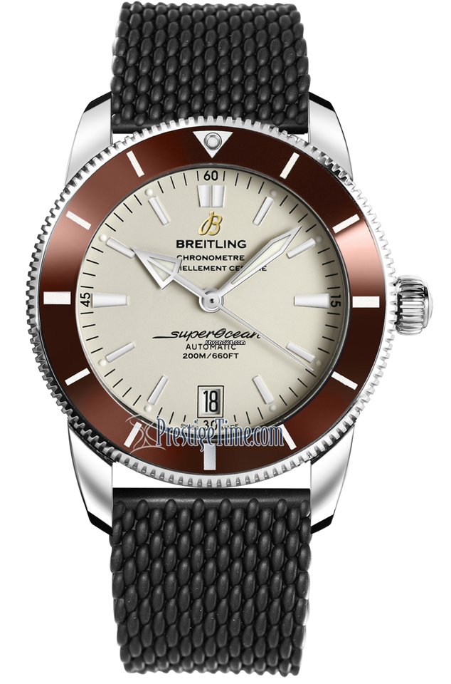 Superocean Heritage II 42mm Automatic in Steel with Bronze Ceramic Bezel on Black Rubber Strap with Silver Dial