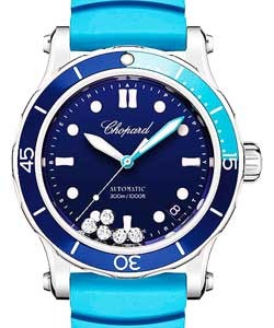 Happy Ocean Round 40mm in Steel on Blue Articulated Rubber Strap with Blue with Five Floating Diamonds Dial