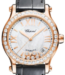 Happy Sport 36mm in Rose Gold with Diamond Bezel on Black Alligator Leather Strap with Mother Of Pearl Diamond Dial