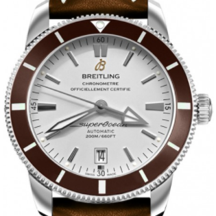 Superocean Heritage II 42mm Automatic in Steel with Bronze Ceramic Bezel on Brown Crocodile Leather Strap with Silver Dial