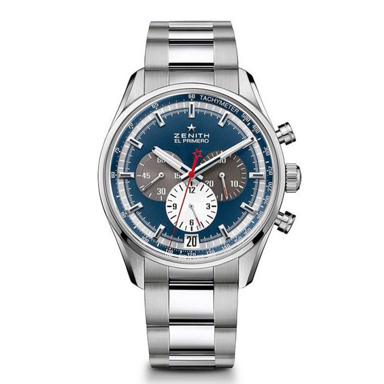 El Primero Chronomaster 42mm in Steel on Steel Braclet with Blue Dial - Silver and Grey Subdials