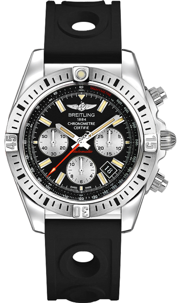 Chronomat 41 Airbone in Steel on Black Ocean Racer II Rubber Strap with Black Dial