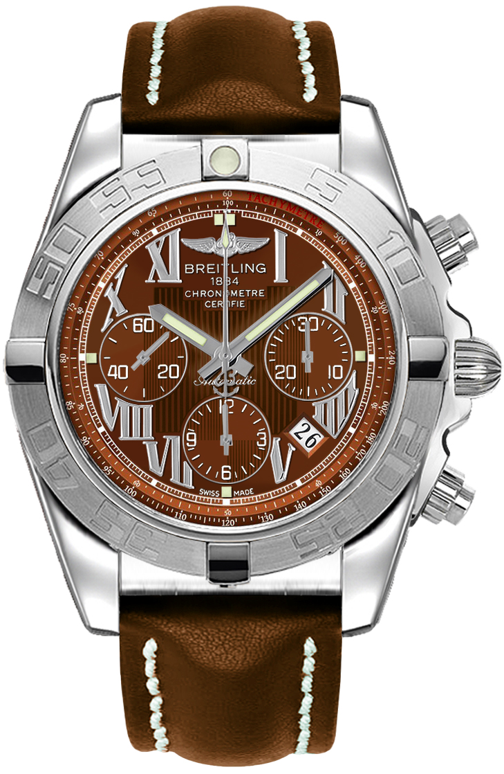 Chronomat 44 Chronograph in Steel on Brown Calfskin Leather Strap with Brown Roman Dial