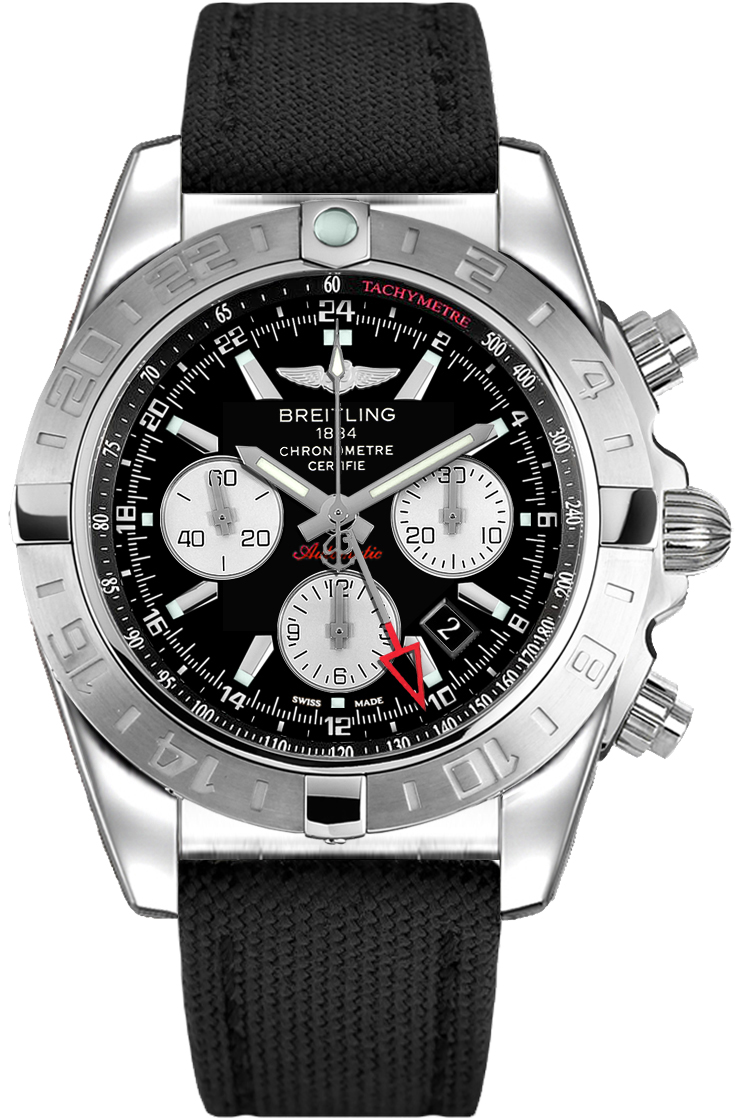 Chronomat 44 GMT Chronograph in Steel On Black Canvas Strap with Black Dial - Silver Subdials