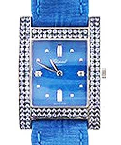 Your Hour in White Gold with Diamonds Bezel on Blue Fabric Strap with Blue Dial
