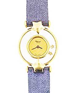 Happy Diamonds in Yellow Gold  on Satin Strap with Chanpagne Dial