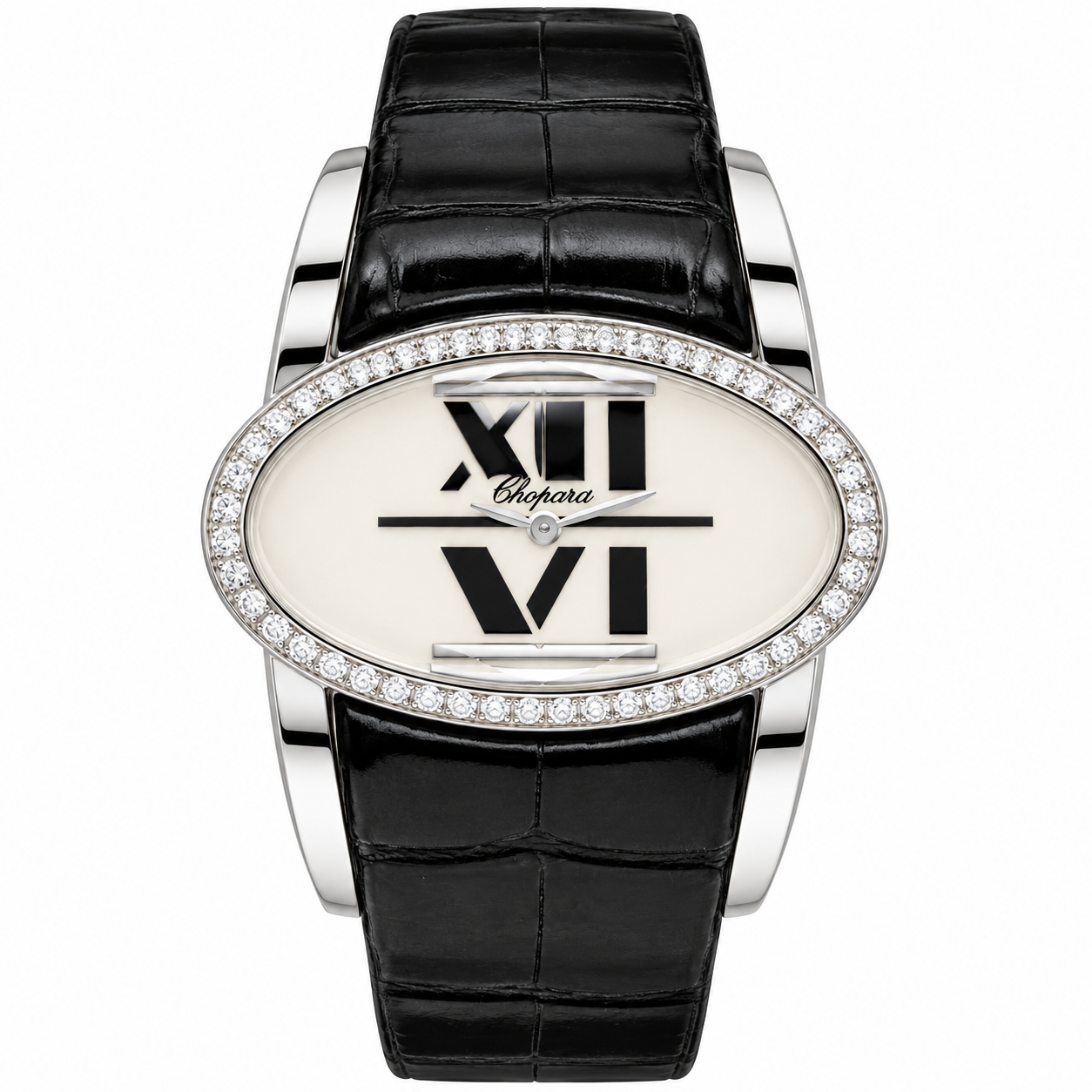 Classic in White Gold with Diamond Bezel on White Crocodile Leather Strap with MOP Dial