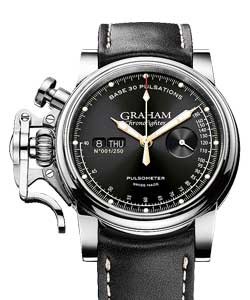 Chronofighter Vintage Oversize 44mm in Steel On Black Calfskin Leather Strap with Black Textured Dial