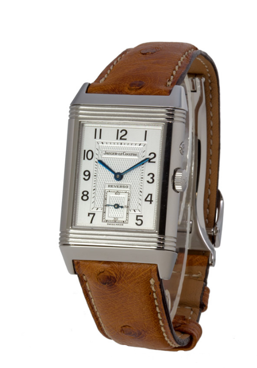 Reverso Grande Taille in Steel on Brown Leather Strap with Silver Dial