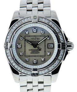 Cockpit Ladies 32mm in Steel with Diamond Bezel on Steel Bracelet with White MOP Diamond Dial