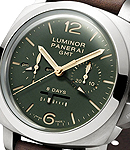 PAM 737 - 1950 Chrono Monopulsante 8-Days GMT in Titanium on Brown Calfskin Leather Strap with Green Dial