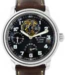 Leman Tourbillon 8 Day Power Reserve 38mm Automatic in Steel on Brown Calfskin Leather Strap with Black Dial
