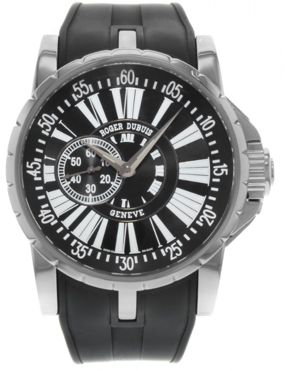Excalibur 47mm Automatic in Steel on Black Rubber Strap with Black and White Dial