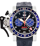 Chronofighter Oversize GMT in Steel on Black Rubber Strap with Black Dial