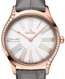 Deville Tresor in Rose Gold with 2 Curving Rows of Diamonds On Grey Crocodile Leather Strap with Silver and Roman Gold Dial