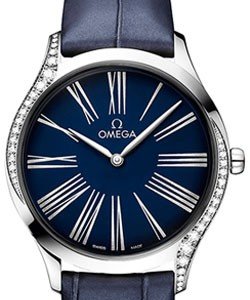Deville Tresor in Steel with 2 Curving Rows of Diamond On Blue Crocodile Leather Strap with Blue and Silver Roman Dial