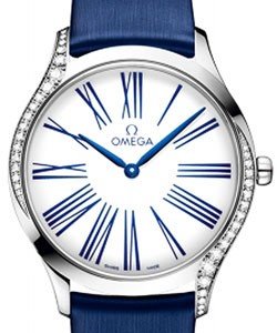 Deville Tresor in Steel with 2 Curving Rows of Diamond On Blue Satin Strap with Silver and Blue Roman Number Dial