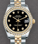 Datejust 31mm in Steel with Yellow Gold Diamond Bezel on 2-Tone Jubilee Bracelet with Black Diamond Dial