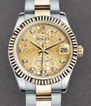 2 Tone Datejust 31mm with Yellow Gold Fluted Bezel on Oyster Bracelet with Champagne Jubilee Diamond Dial