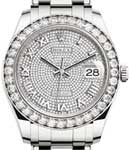 Perpertual Pearlmaster 39mm in White Gold with Diamond Bezel on Bracelet with Paved Roman Diamond Dial