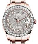 Pearlmaster 39mm in Rose Gold with Diamond Bezel on Pearlmaster Bracelet with Pave Roman Diamond Dial