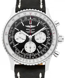 Navitimer Rattrapante in Steel on Black Calfskin Leather Strap with Black Dial