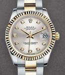 Datejust 31mm in Steel with Yellow Gold Domed Bezel on Steel and Yellow Gold Oyster Bracelet with Silver Diamond Dial