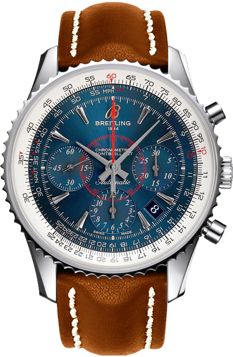 Montbrillant 01 Chronograph limited edition of 500pcs on Brown Calfskin Leather Strap with Blue Dial